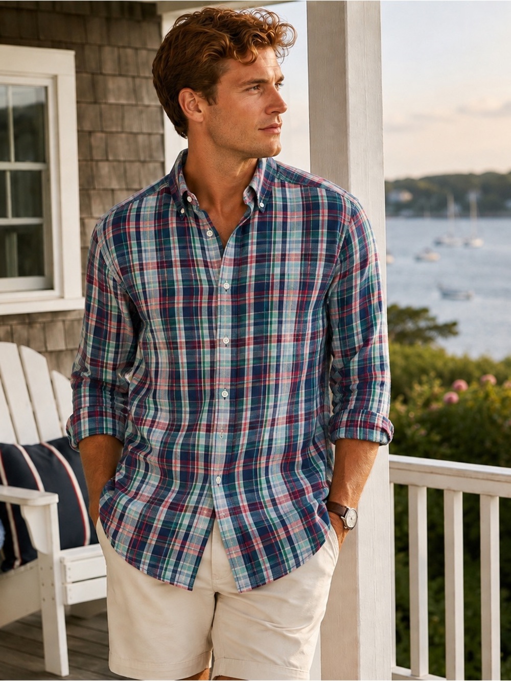 J.Crew Baird McNutt Irish Linen Madras Plaid Button Down Shirt Mens L Slim Fit